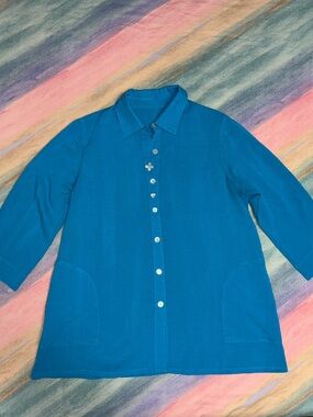 Fridaze - Linen Flower Button Linen Shirt blue size L